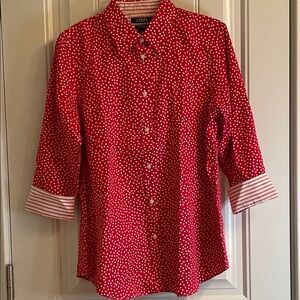 Chaps Red and White Polka Dot Blouse